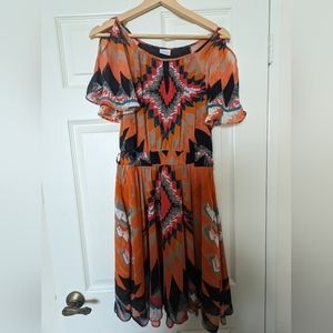 (25% off 3+ items) Orange print dress w/ flutter sleeves -size M